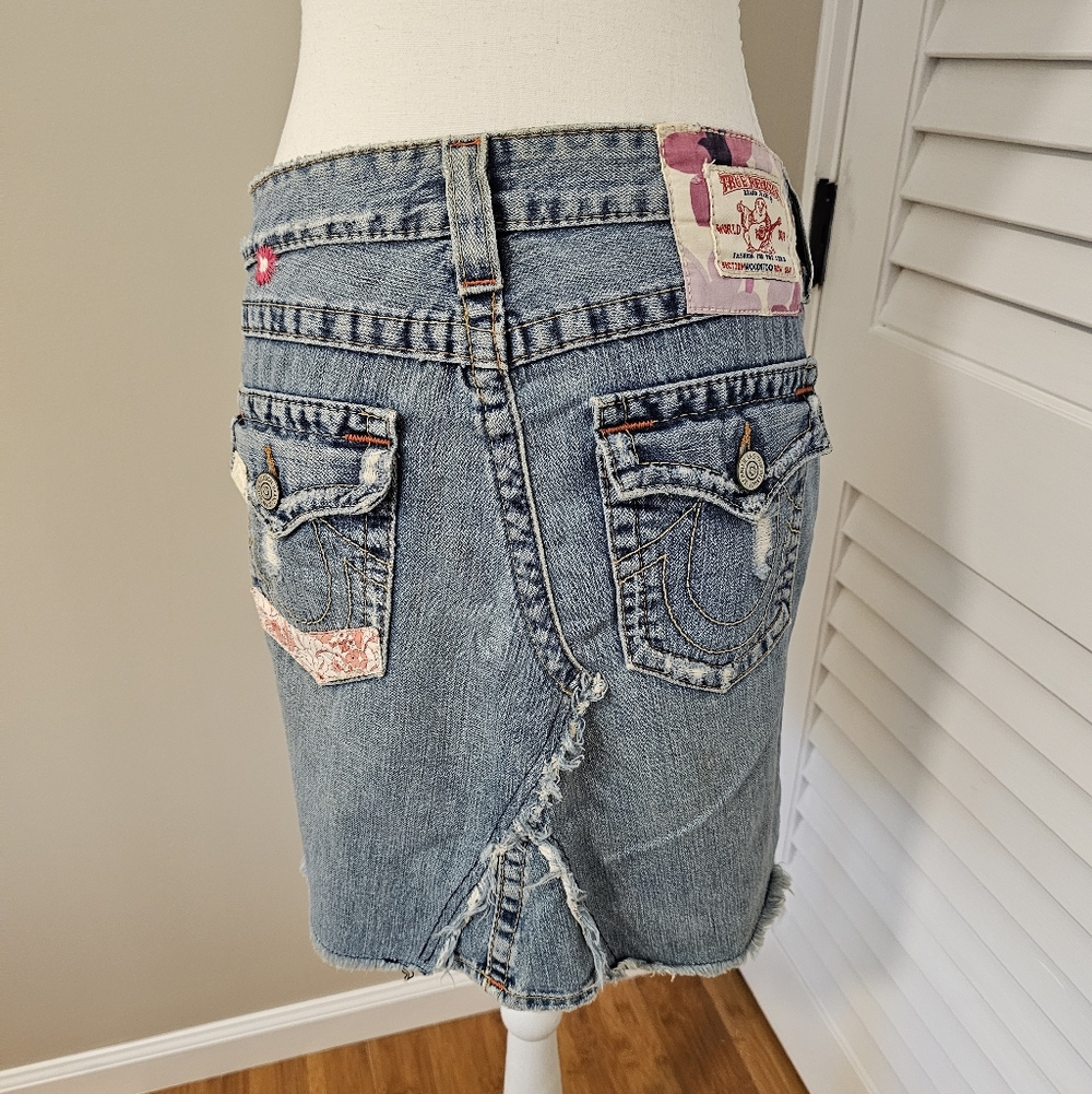 TRUE RELIGION WOODSTOCK DENIM SKIRT – SIZE 28 | RARE VINTAGE Y2K BOHO - Picture 4 of 8